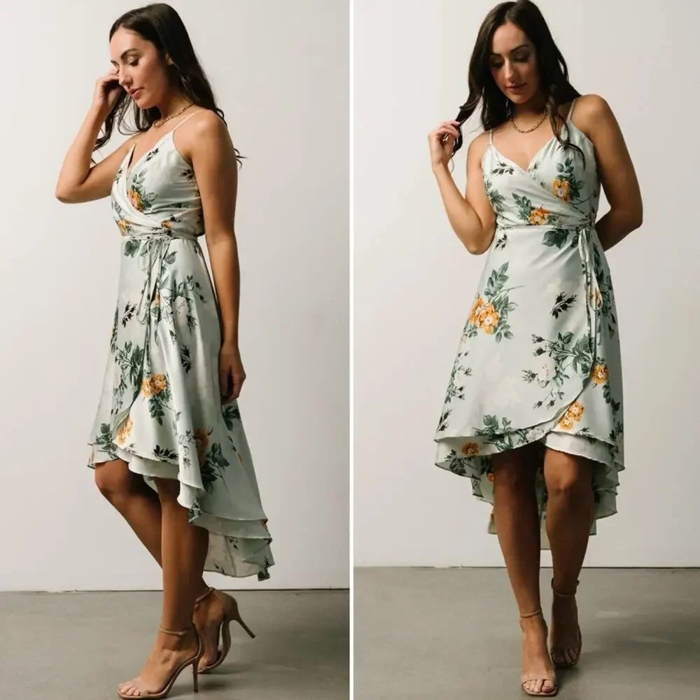 NWT NEW Baltic Born Steffi Tulio Wrap Dress Light Sage Floral - Picture 2 of 8